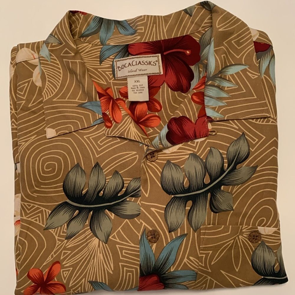 Boca Classic Men’s Silk Island Wear Floral Button-Up Pocket Shirt Size XXL